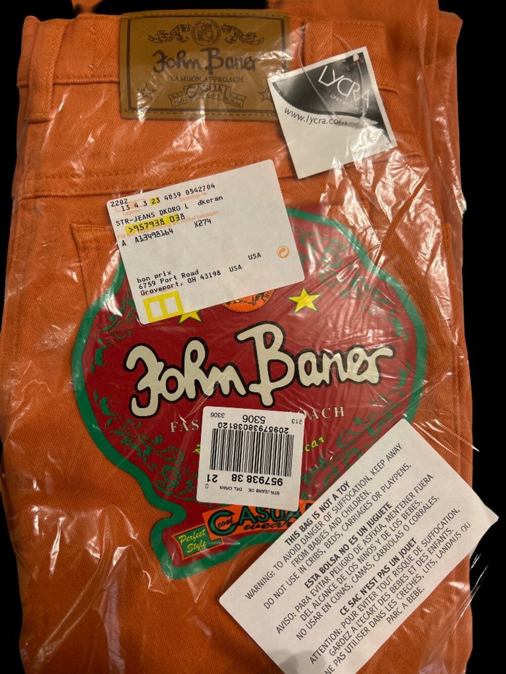 NIP Vintage John Baner Orange Stretch Denim Jeans Size EU 38 US 8 Deadstock